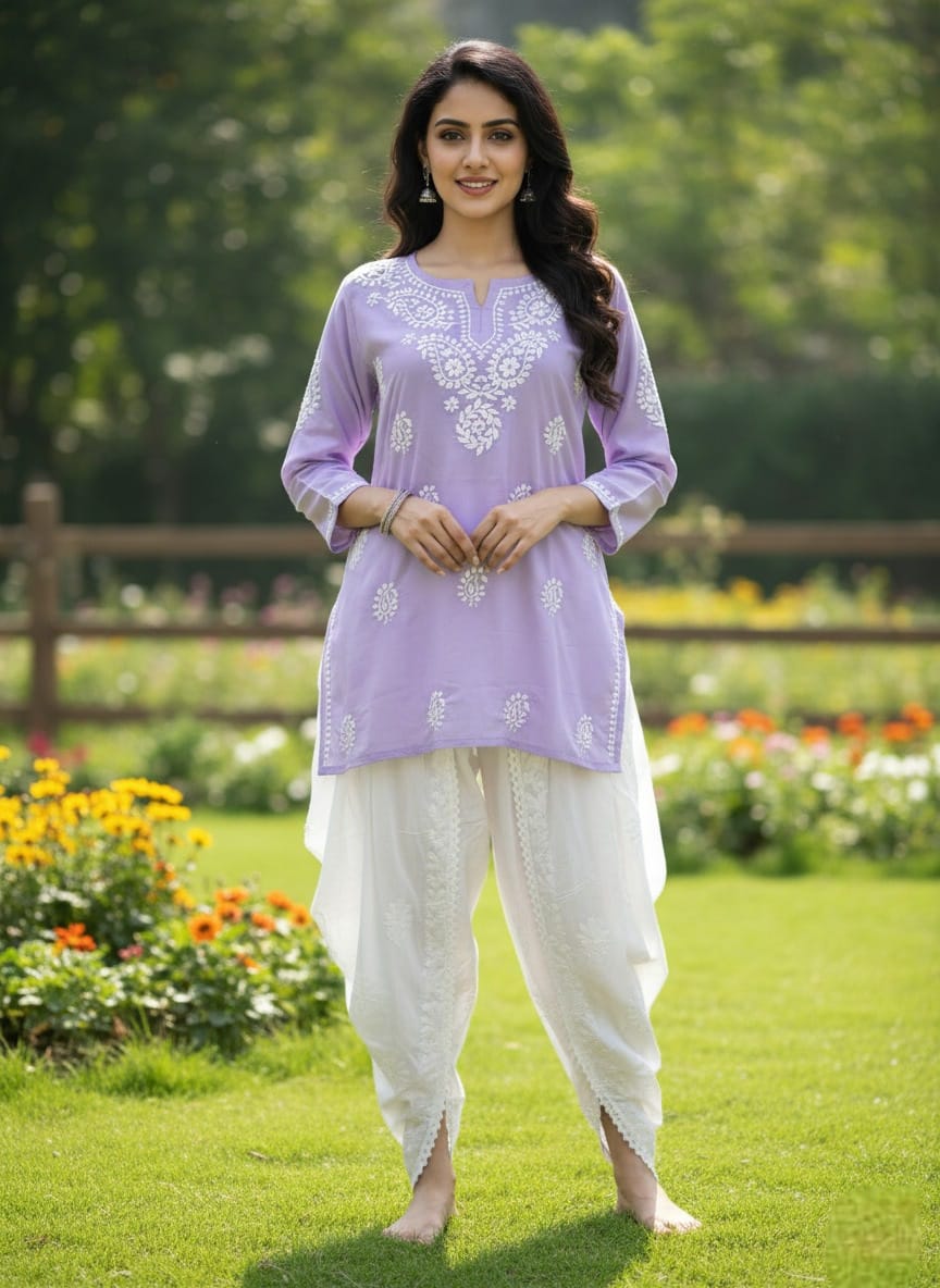 Premium Short Rubia Cotton Chikankari kurta