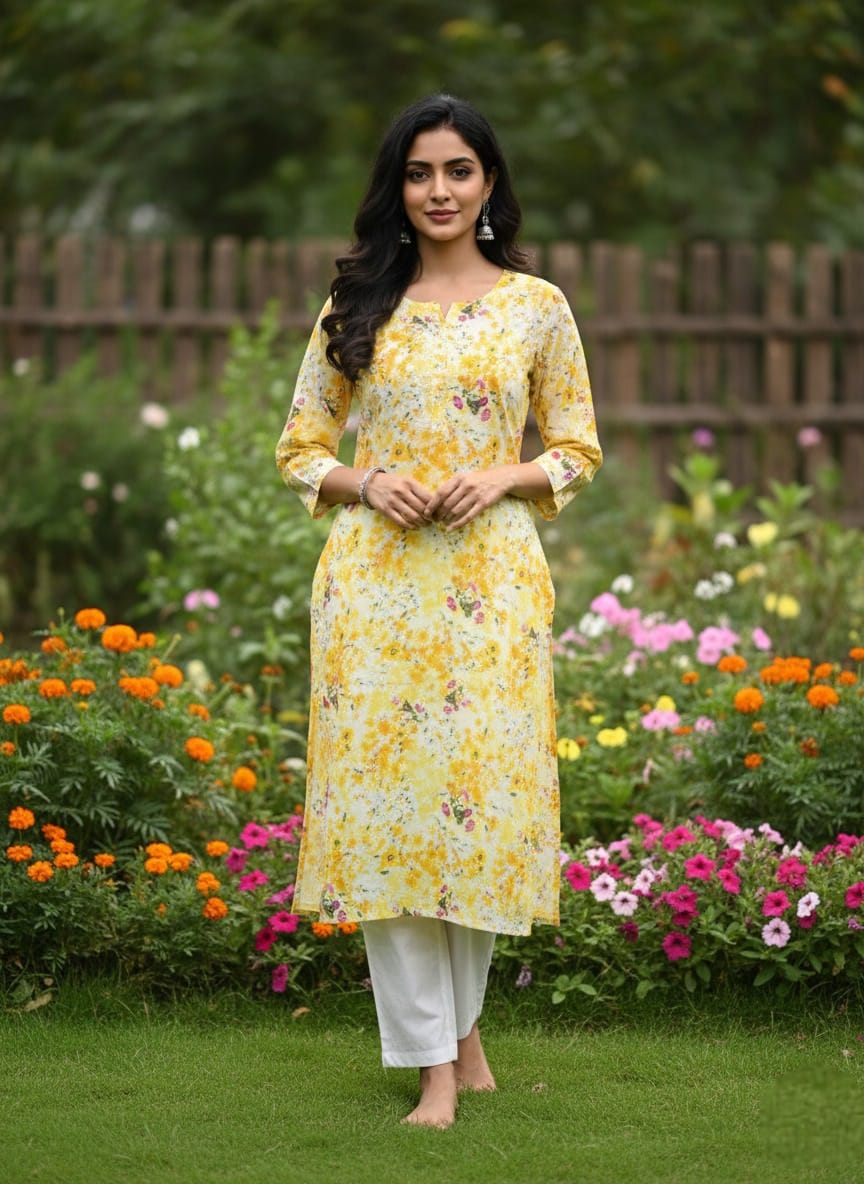 Premium Printed Cotton Chikankari Kurta