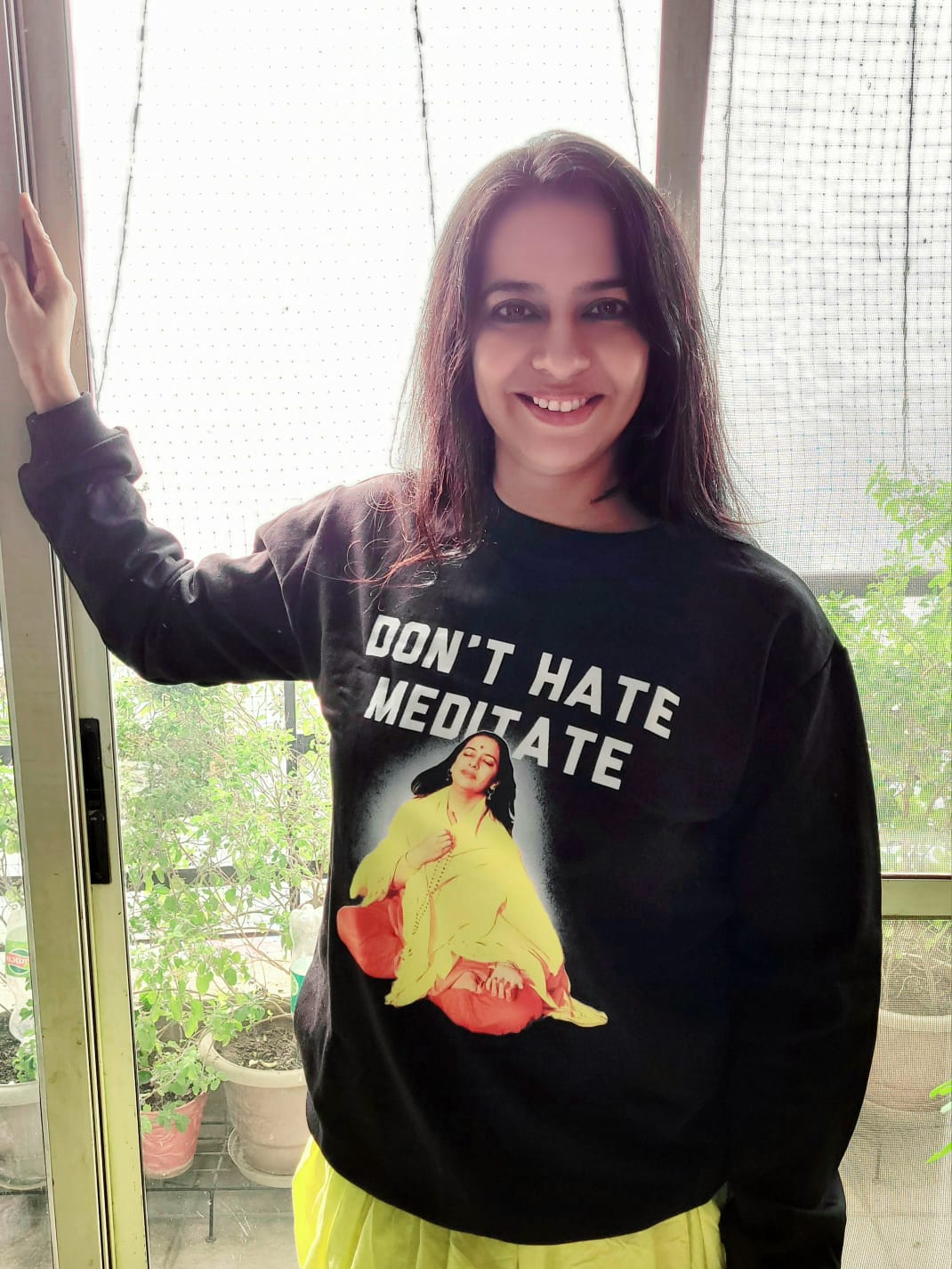 Black Sweatshirt with Acharya Pratishtha ji's Image and message