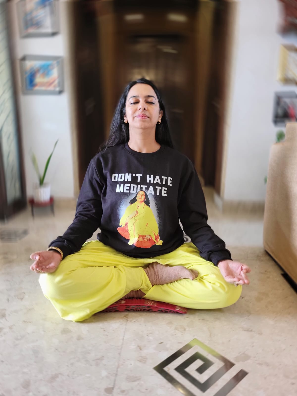 Black Sweatshirt with Acharya Pratishtha ji's Image and message