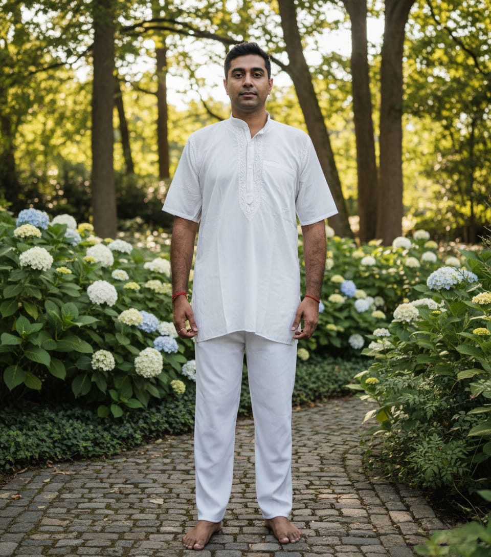 Premium Chikankari Cotton Short Kurta Men