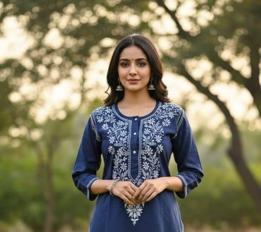 Premium Short Rubia Cotton Chikankari kurta