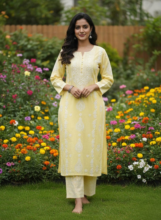 Pemium Chikankari Cotton kurta with bottom