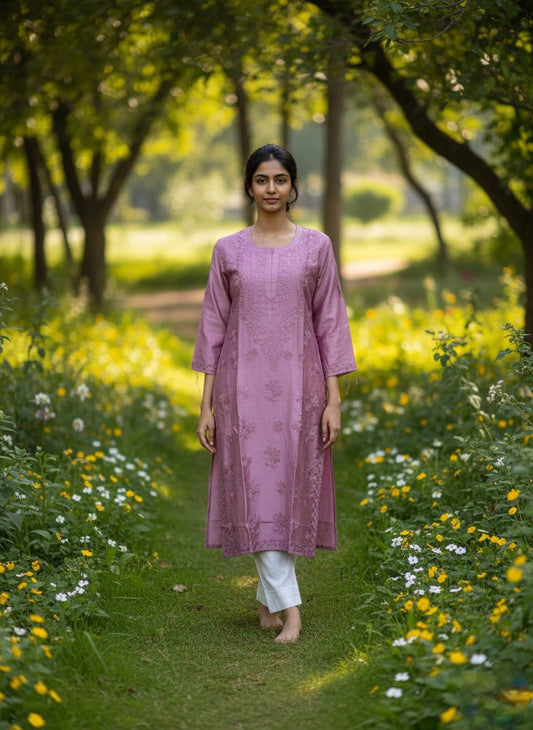 Premium Chanderi Chikankari Kurta