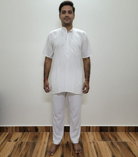 Premium Chikankari Cotton Short Kurta Men